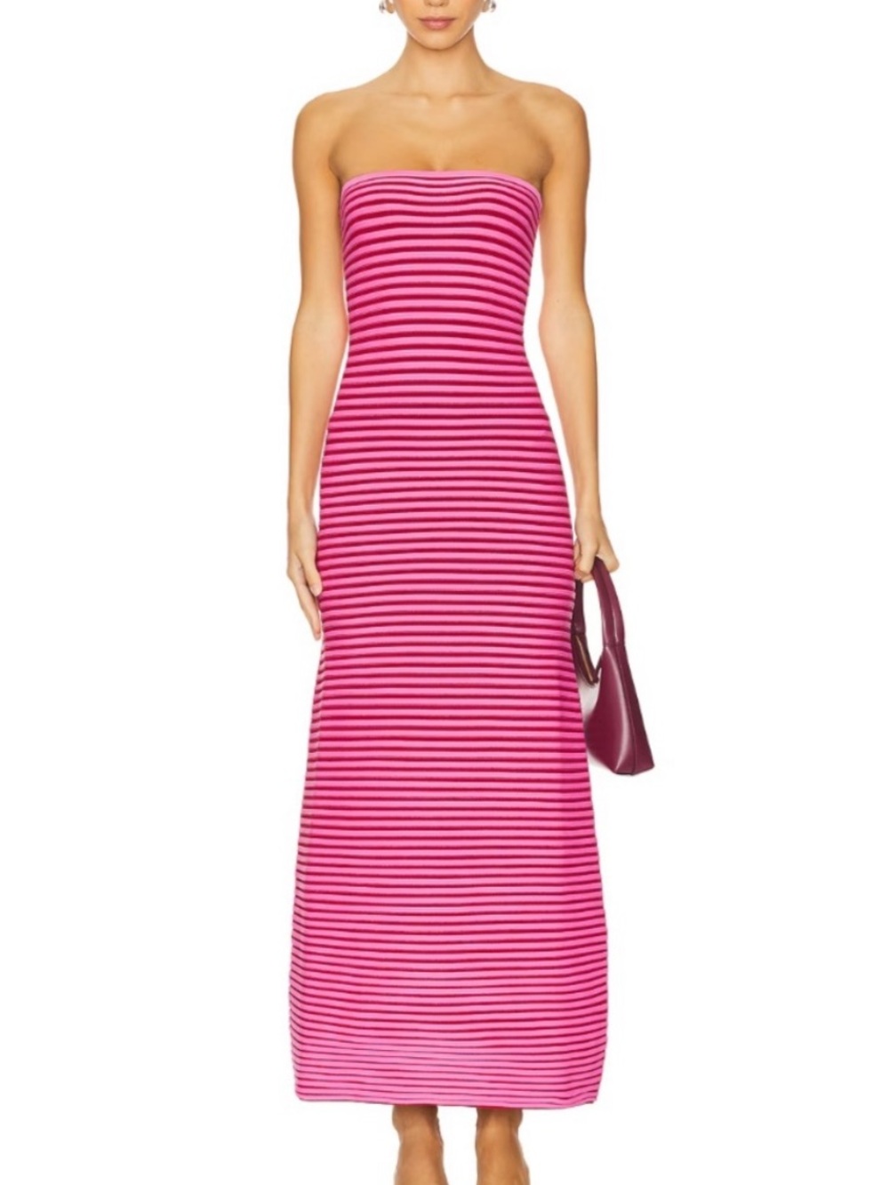 THE WOLF GANG Sumnor Knit Striped Maxi Dress in Candy Pink | Size S